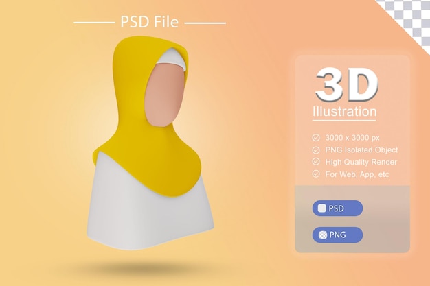 PSD psd 3d illustration of islamic ramadan with muslim hijab rendering icon on isolated cutout