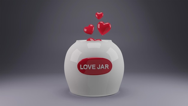 PSD psd 3d illustration of jar of valentine's hearts