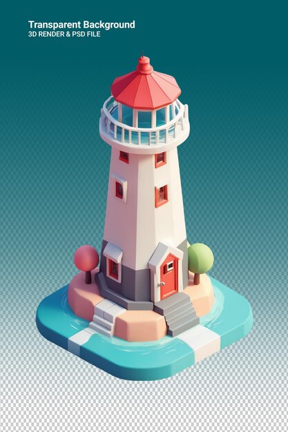 PSD psd 3d illustration lighthouse isolated on transparent background