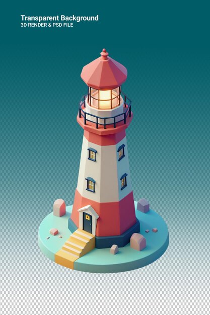 PSD psd 3d illustration lighthouse isolated on transparent background