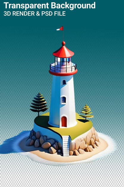 PSD psd 3d illustration lighthouse isolated on transparent background