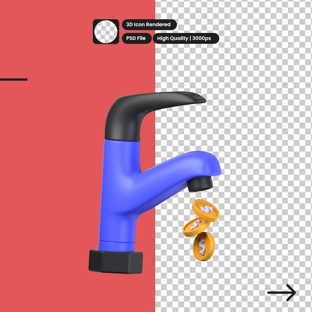 PSD psd 3d illustration of money faucet