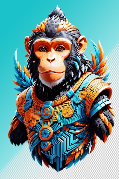 Illustrazione psd 3d scimmia isolata su sfondo trasparente