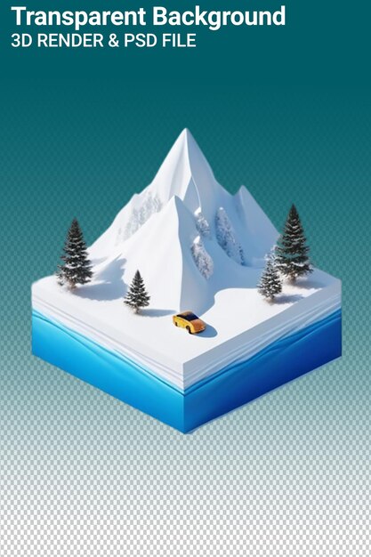 Illustrazione psd 3d montagna isolata su sfondo trasparente