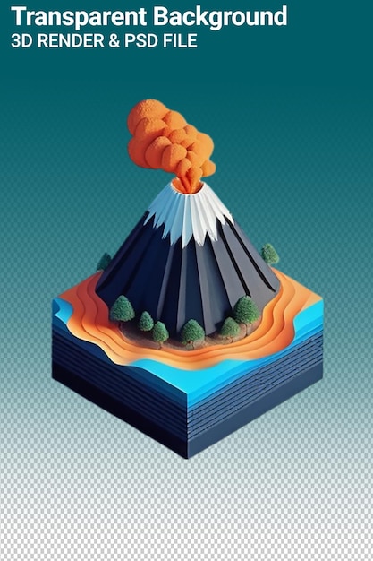 Illustrazione psd 3d montagna isolata su sfondo trasparente