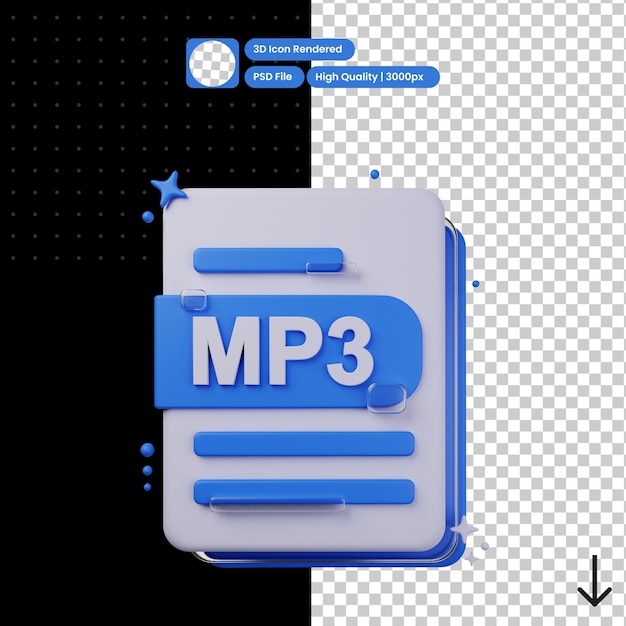 Psd 3d illustration of mp3 format