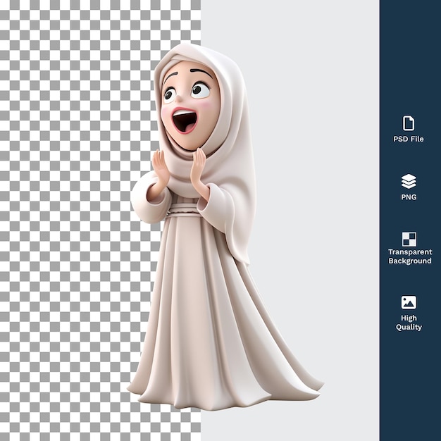 PSD psd 3d 일러스트레이션: 흥분한 느낌을 가진 무슬림 여성