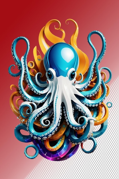 Illustrazione psd 3d octopus isolato su sfondo trasparente