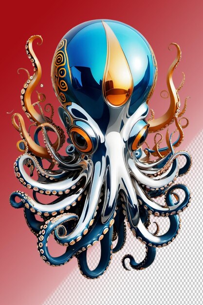 Illustrazione psd 3d octopus isolato su sfondo trasparente