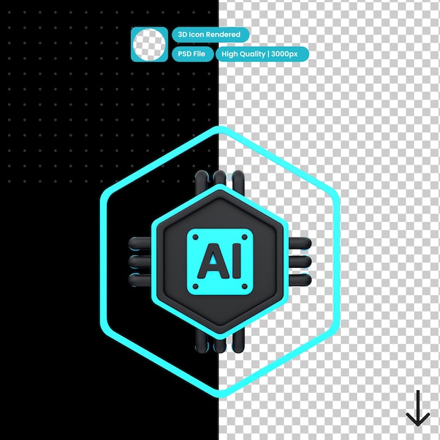PSD 3D illustration of Artificial Intelligence Chip