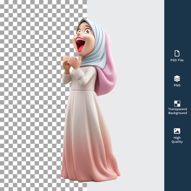 PSD 무슬림 여성의 psd 3d 일러스트레이션 흥미진진합니다.
