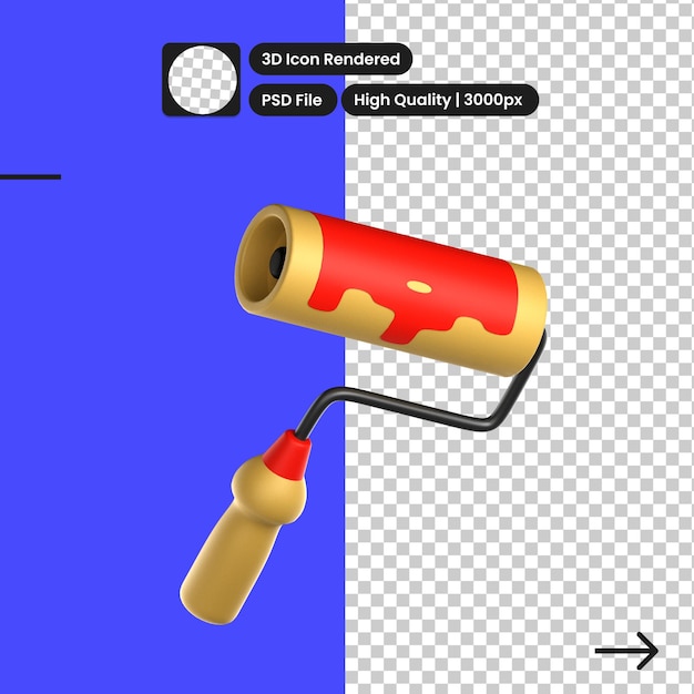 페인트 롤러의 Psd 3d 일러스트레이션