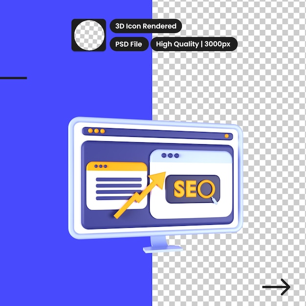 PSD 3d illustration of SEO search engine omtimation