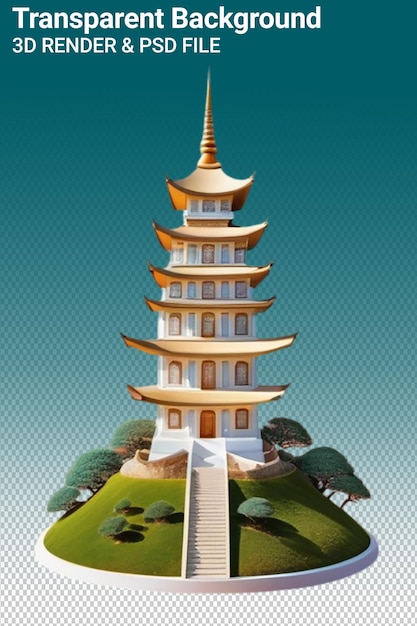 PSD psd 3d иллюстрация пагода изолирована на прозрачном фоне