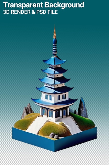 Psd 3d illustration pagoda isolated on transparent background