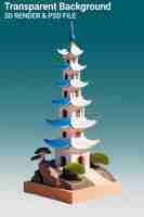 PSD psd 3d illustration pagoda isolated on transparent background