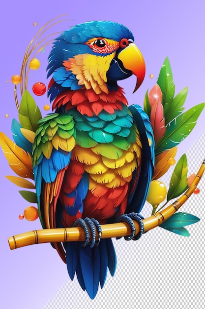 Illustrazione psd 3d pappagallo isolato su sfondo trasparente