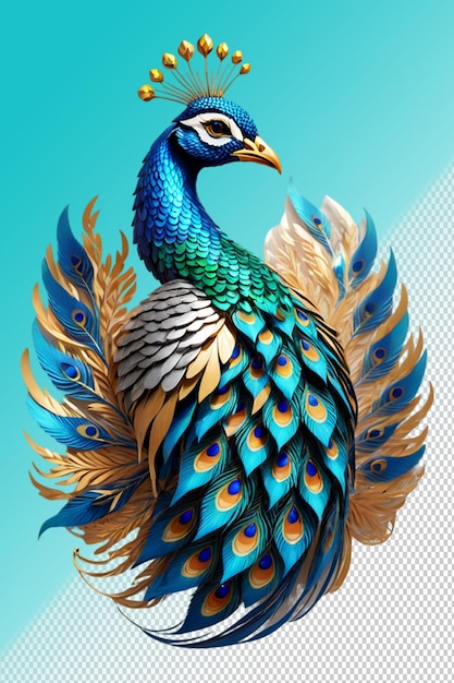 Illustrazione psd 3d peacock isolato su sfondo trasparente