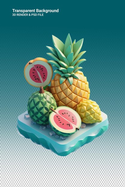 Psd 3d illustration pineapple isolated on transparent background