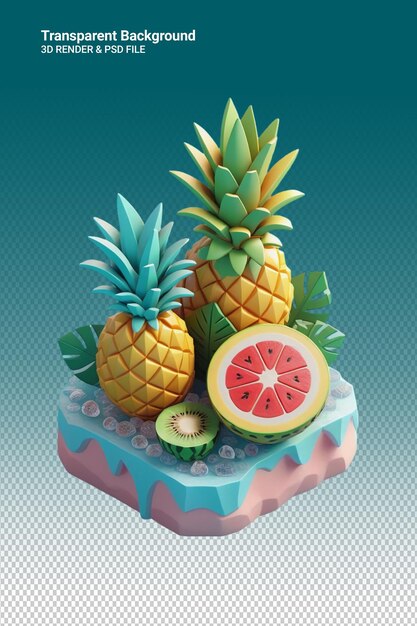 PSD illustrazione psd 3d ananas isolato su sfondo trasparente