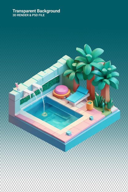 Pool di illustrazioni psd 3d isolato su sfondo trasparente