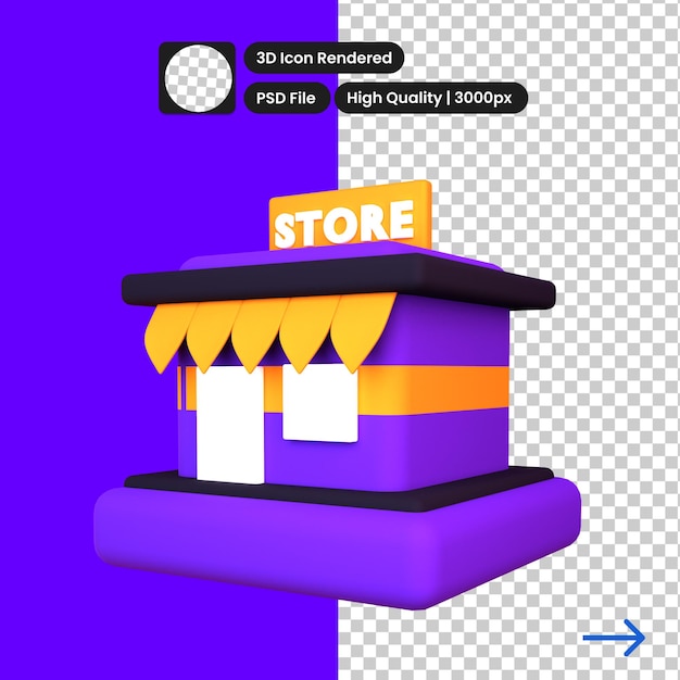 Psd 3d illustration of store building