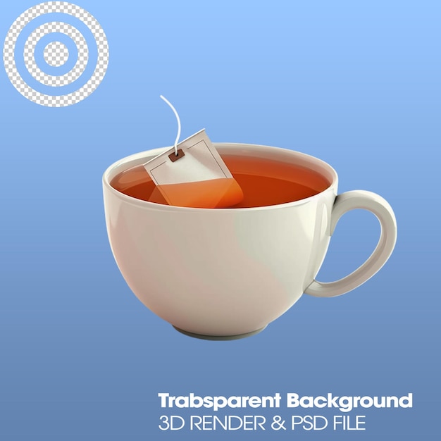 PSD illustrazione psd 3d di una tazza di tè isolata su uno sfondo trasparente