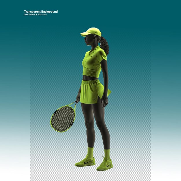 PSD illustrazione psd 3d del giocatore di tennis isolato su uno sfondo trasparente