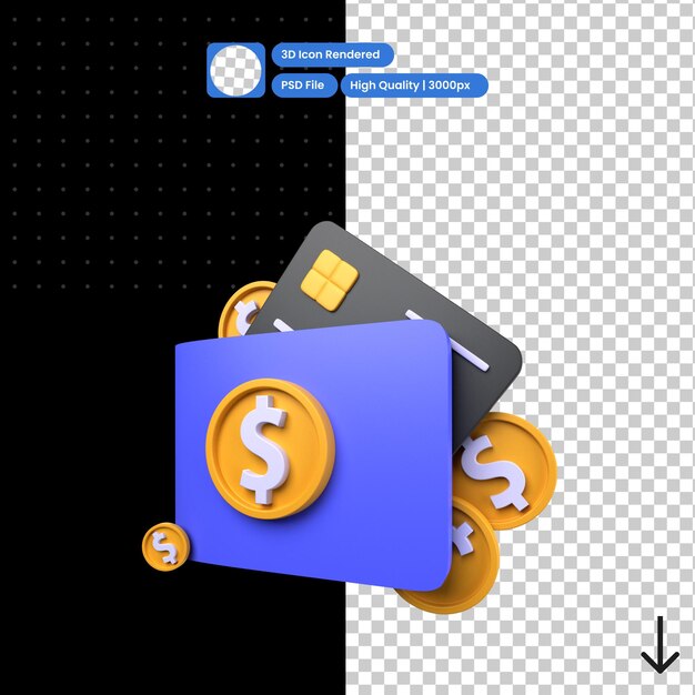 Psd 3d illustration of transaction wallet