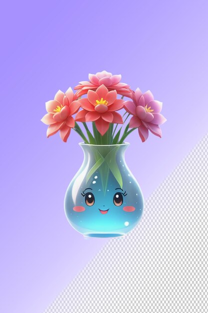 PSD psd 3d illustration vase flower isolated on transparent background