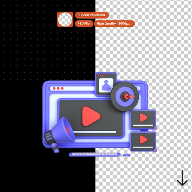 PSD 3D иллюстрация видеомаркетинга