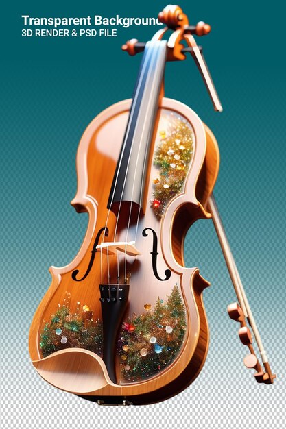 Illustrazione psd 3d violino isolato su sfondo trasparente