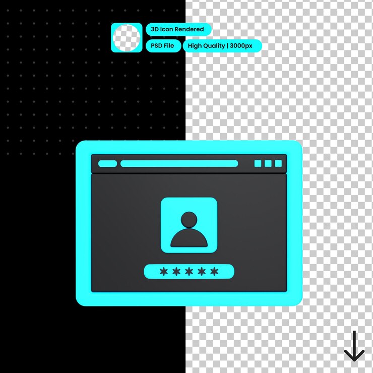 PSD psd 3d illustration of website login