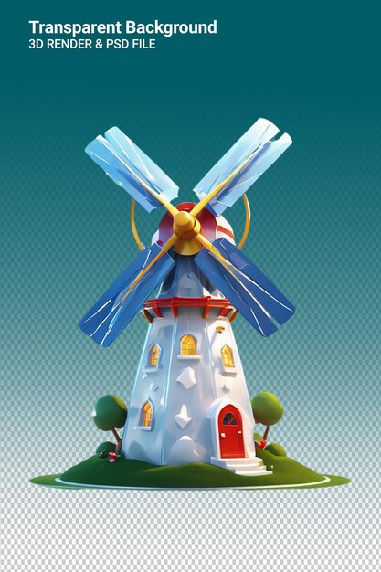 PSD psd 3d illustration windmill isolated on transparent background