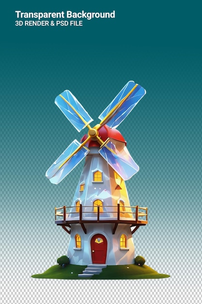 PSD illustrazione psd 3d del mulino a vento isolato su uno sfondo trasparente