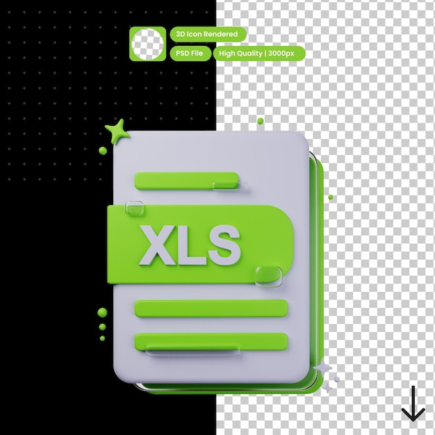 Illustrazione psd 3d del formato xls