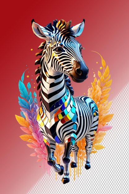 Illustrazione psd 3d zebra isolata su sfondo trasparente