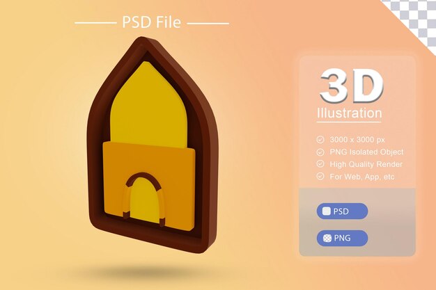 Psd 3d Ilustracja Islamskiego Ramadanu Z Ikoną Renderowania Meczetu Na Izolowanym Wycięciu