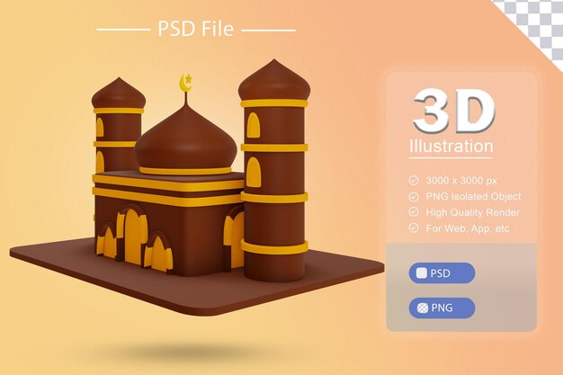 Psd 3d Ilustracja Islamskiego Ramadanu Z Ikoną Renderowania Meczetu Na Izolowanym Wycięciu