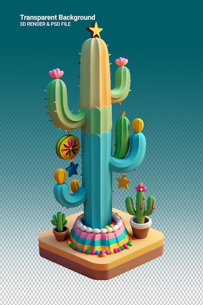 PSD psd 3d ilustracja kaktus izolowany na przezroczystym tle
