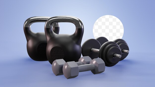 Psd 3d Ilustracja Kettlebells I Hantle