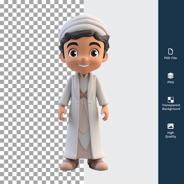 Psd 3d islamic religious male character with transparant background