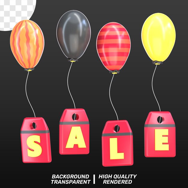 Psd 3d isolato renderizzato black friday icon balloon sale