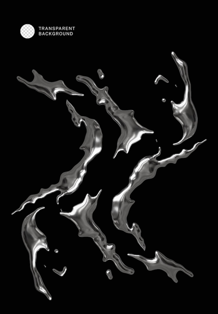 PSD psd 3d liquid metal abstract shape chrome abstract shape on black background