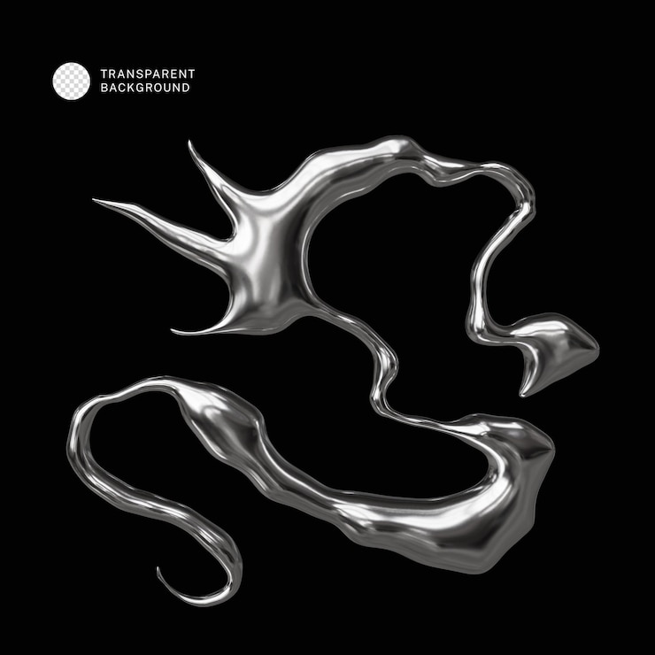 PSD psd 3d liquid metal abstract shape chrome abstract shape on black background