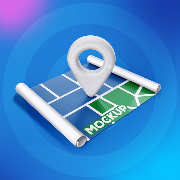 Psd 3d locatie icoon met kaart mockup ontwerp