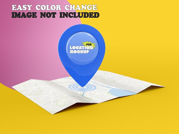 Psd 3d location icon with map mockup design