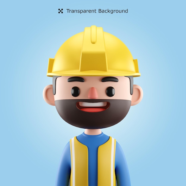 PSD 3d Male Construction Worker Cartoon Avatar