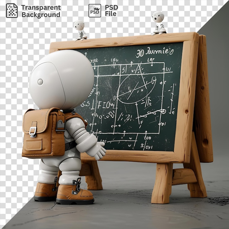 PSD psd 3d mathematician solving complex equations on a chalkboard