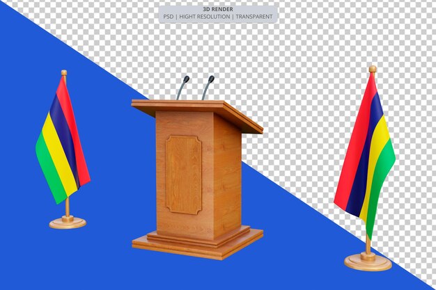 Psd 3d podio delle elezioni presidenziali di mauritius con bandiera